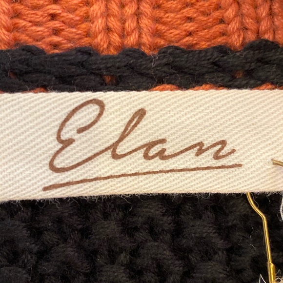 Elan Womens Black V Neck Distressed Sweater w Cream & Orange Border / M / NWT - Picture 10 of 13